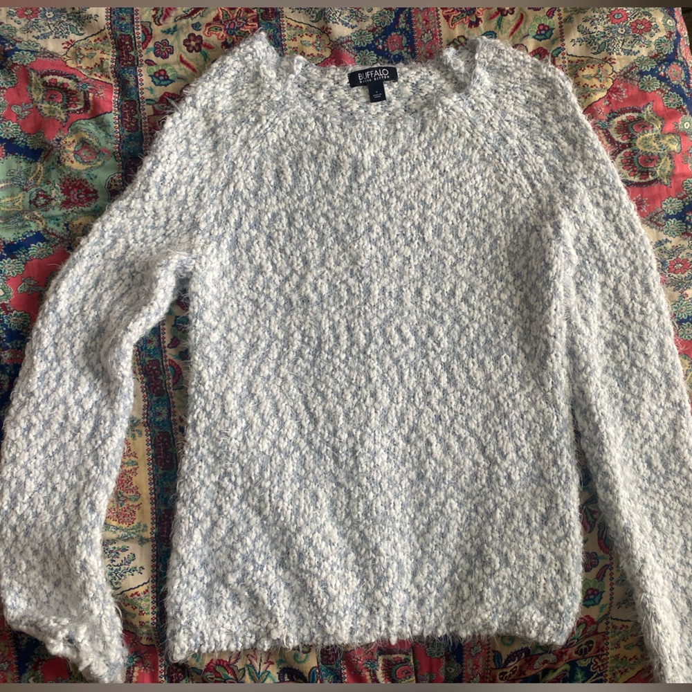 Super soft white and blue sweater